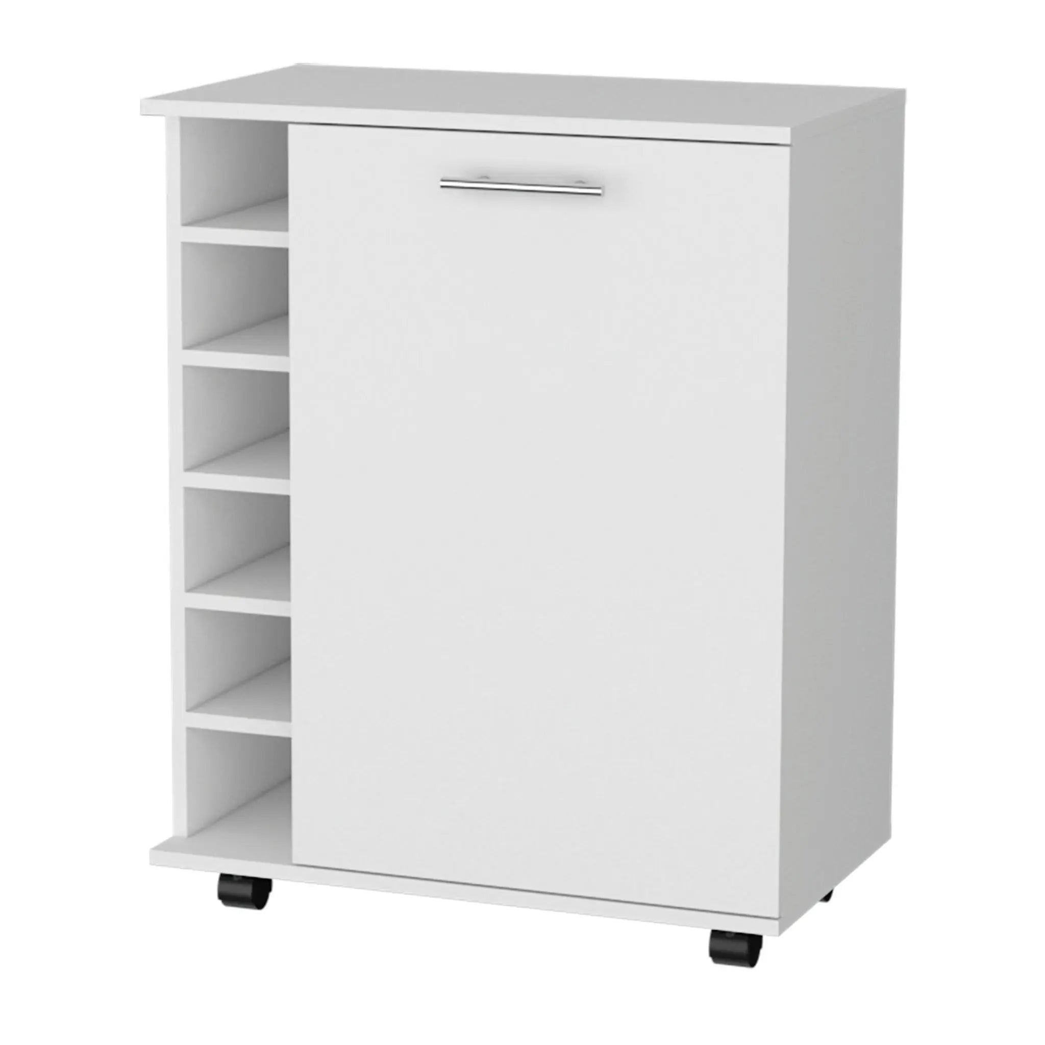 White Rolling Bar Cart With Wine Storage Homeroots Kitchen & Dining