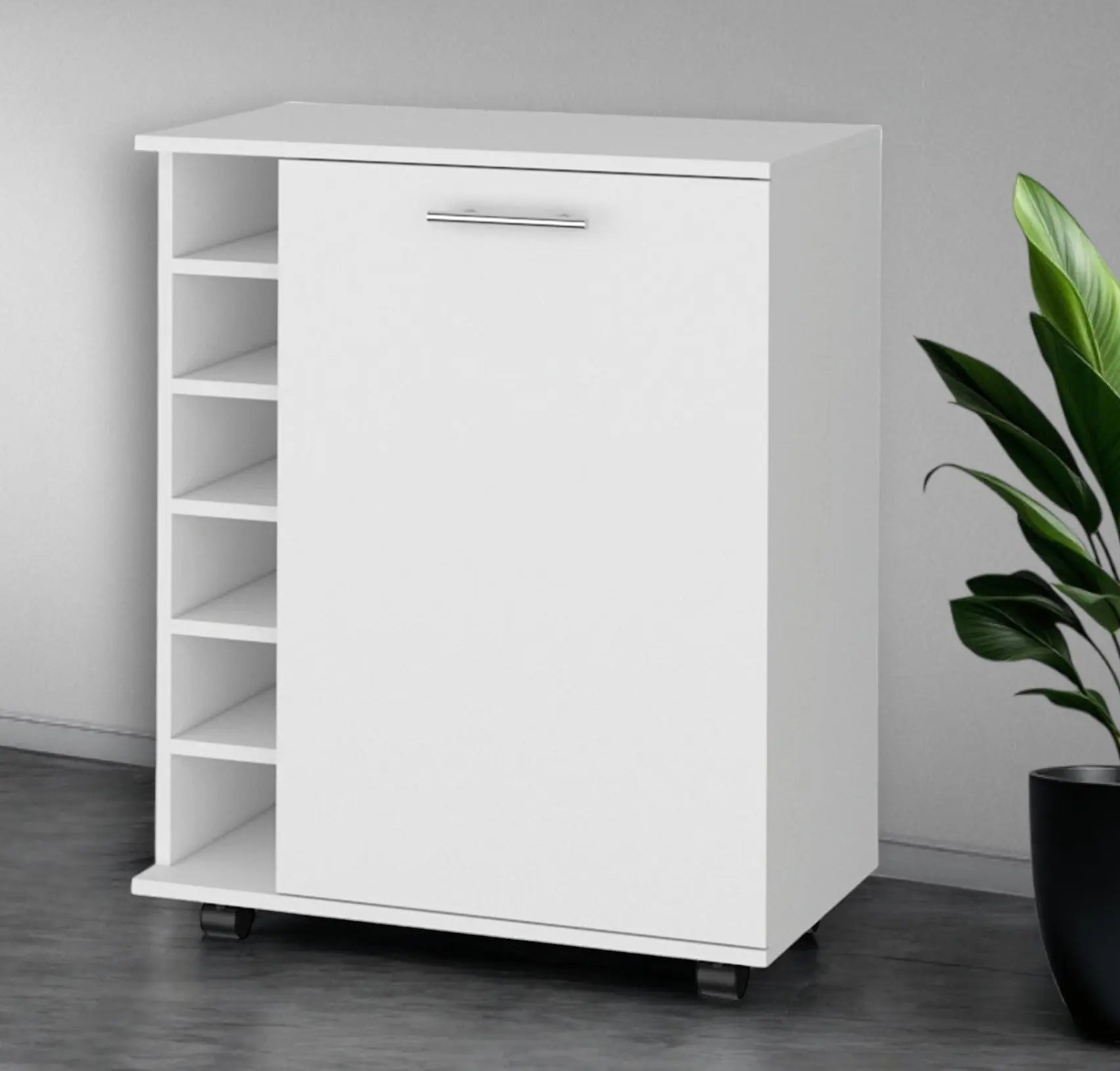White Rolling Bar Cart With Wine Storage Homeroots Kitchen & Dining