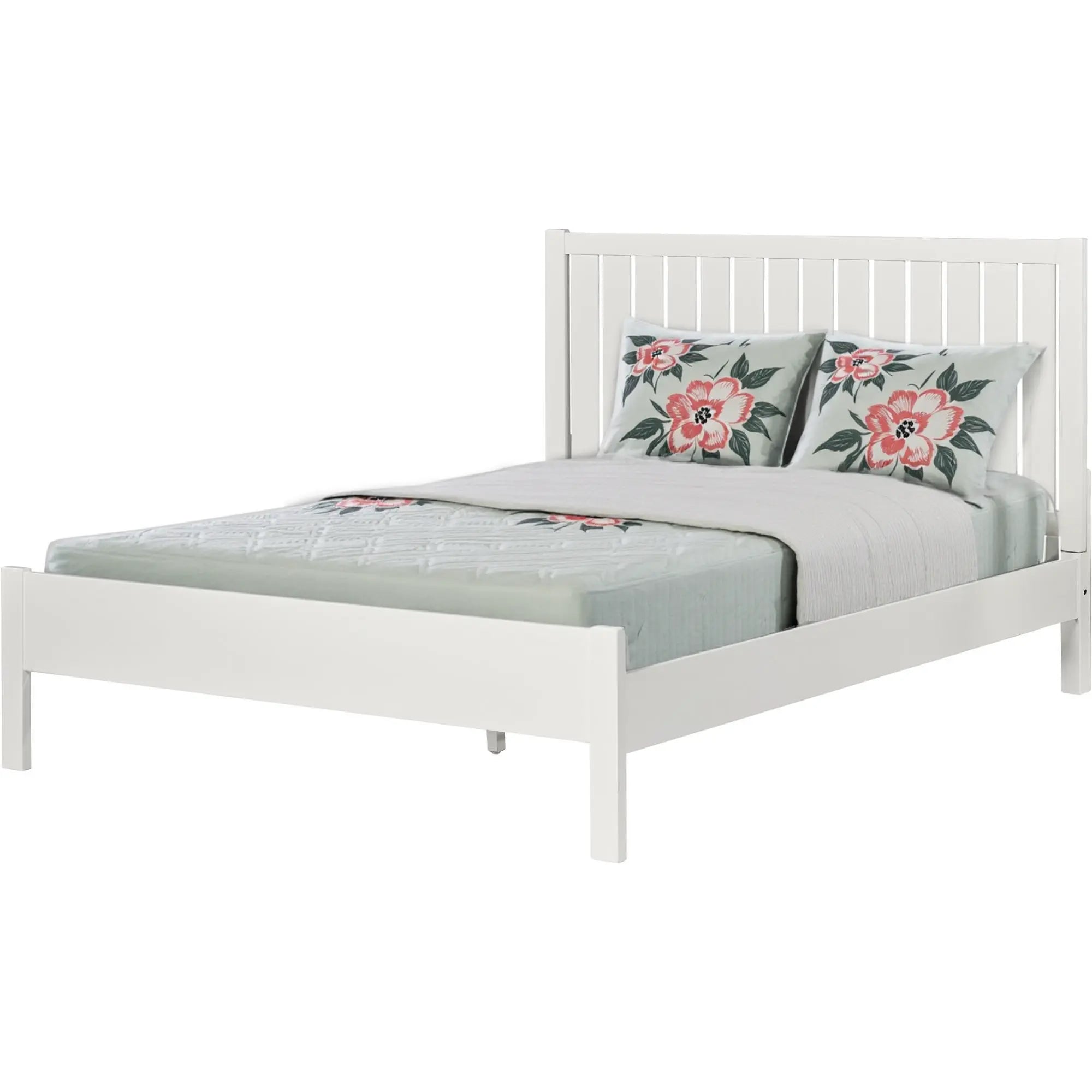 White Shiplap Texture Solid Wood Queen Bed Frame Homeroots Bed & Bath