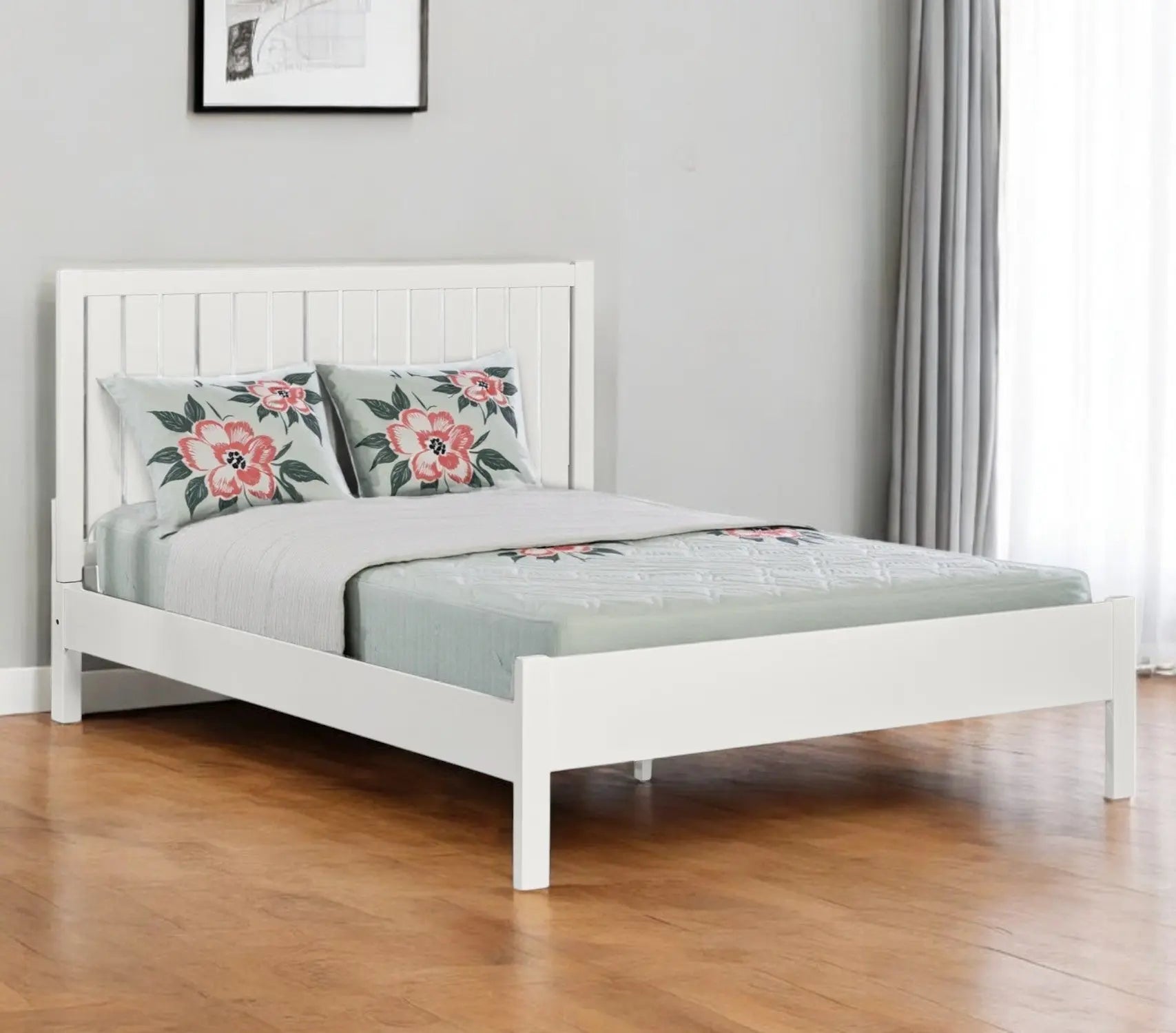White Shiplap Texture Solid Wood Queen Bed Frame Homeroots Bed & Bath