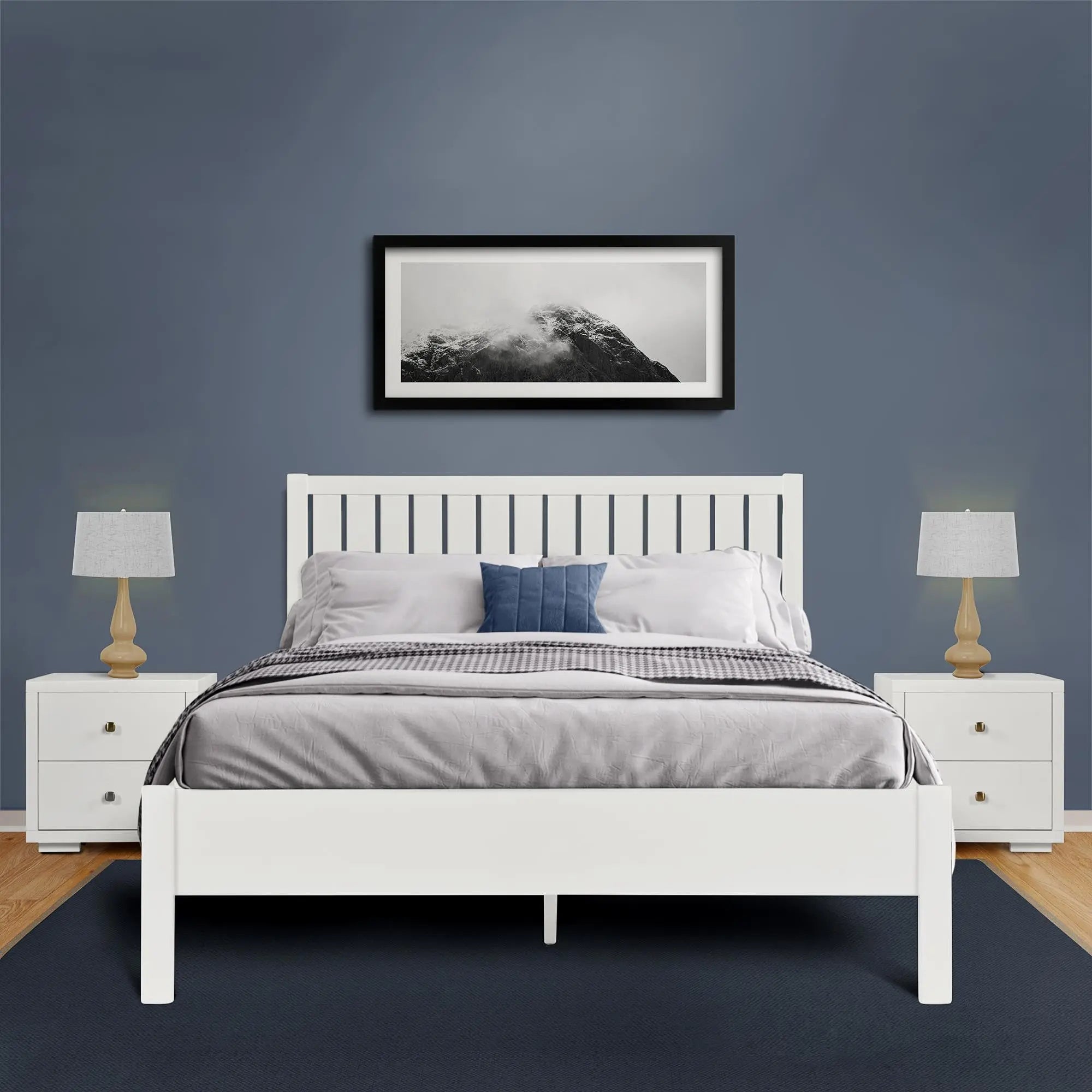 White Shiplap Texture Solid Wood Queen Bed Frame Homeroots Bed & Bath