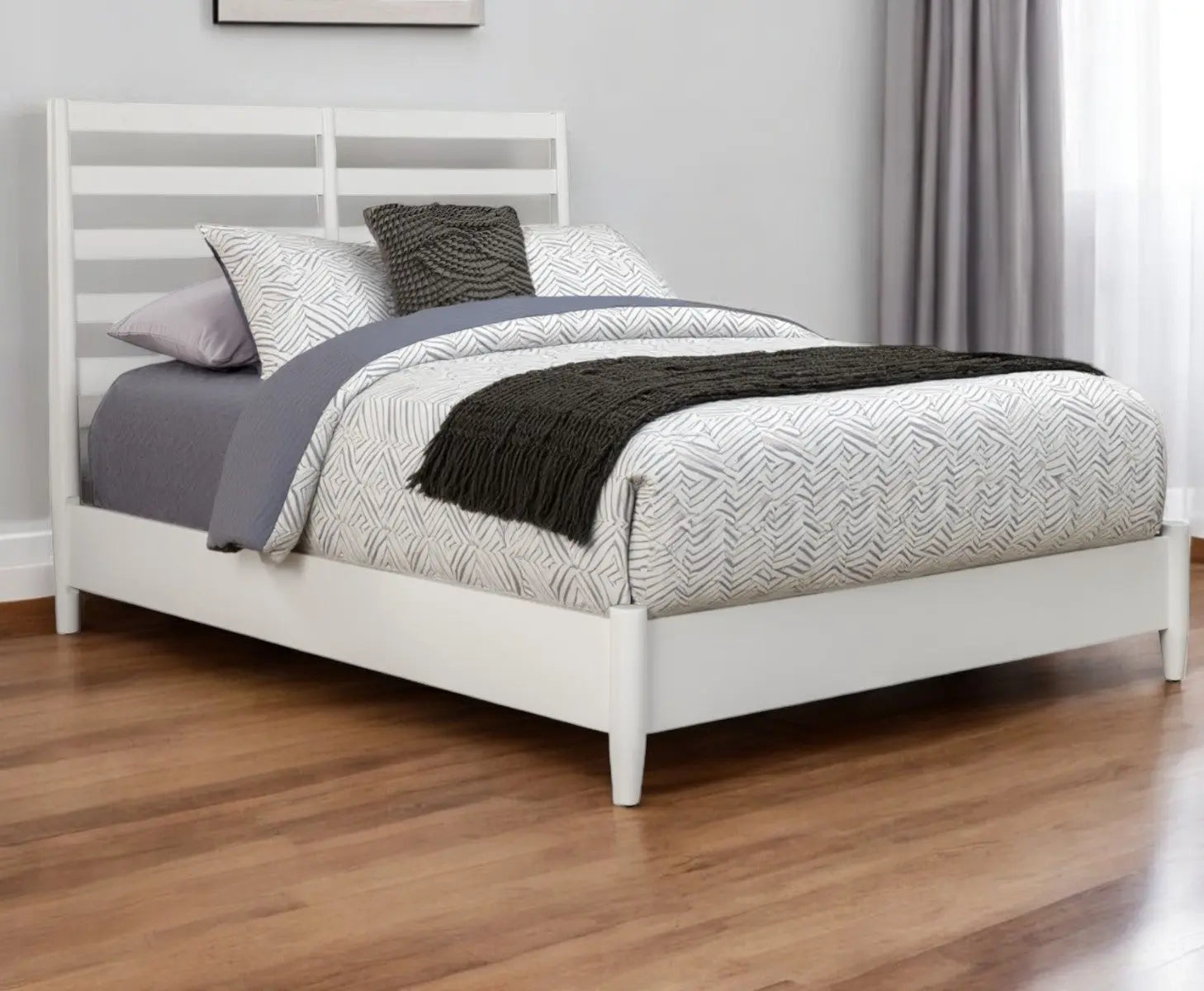 White Slat Back Solid Wood Queen Bed Frame Homeroots Bed & Bath