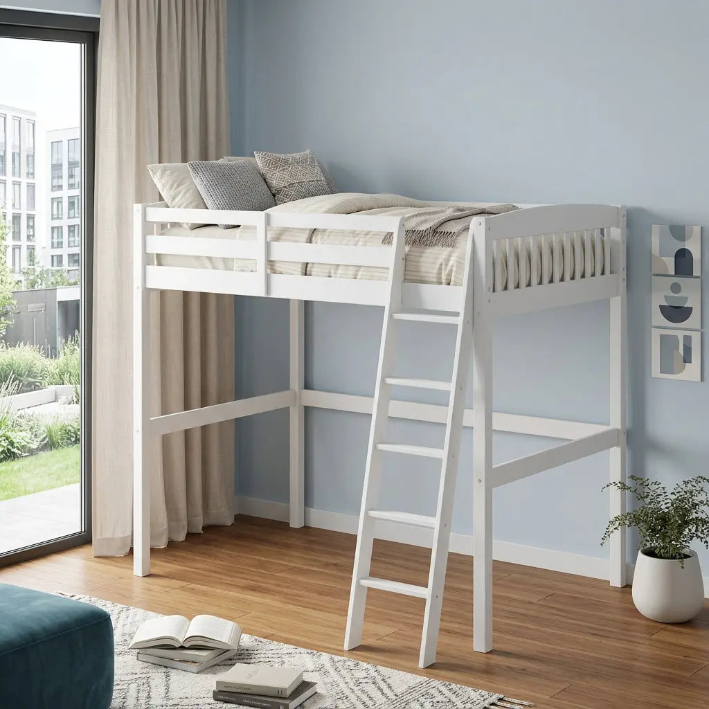 White Slat Solid Wood Full Double Loft Bed Homeroots Bed & Bath