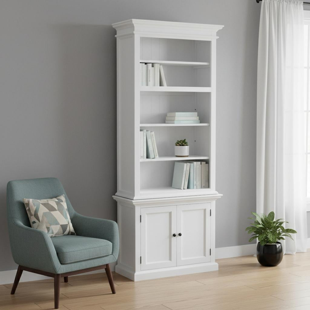 White Solid Wood Adjustable Four Tier Bookcase Homeroots Office