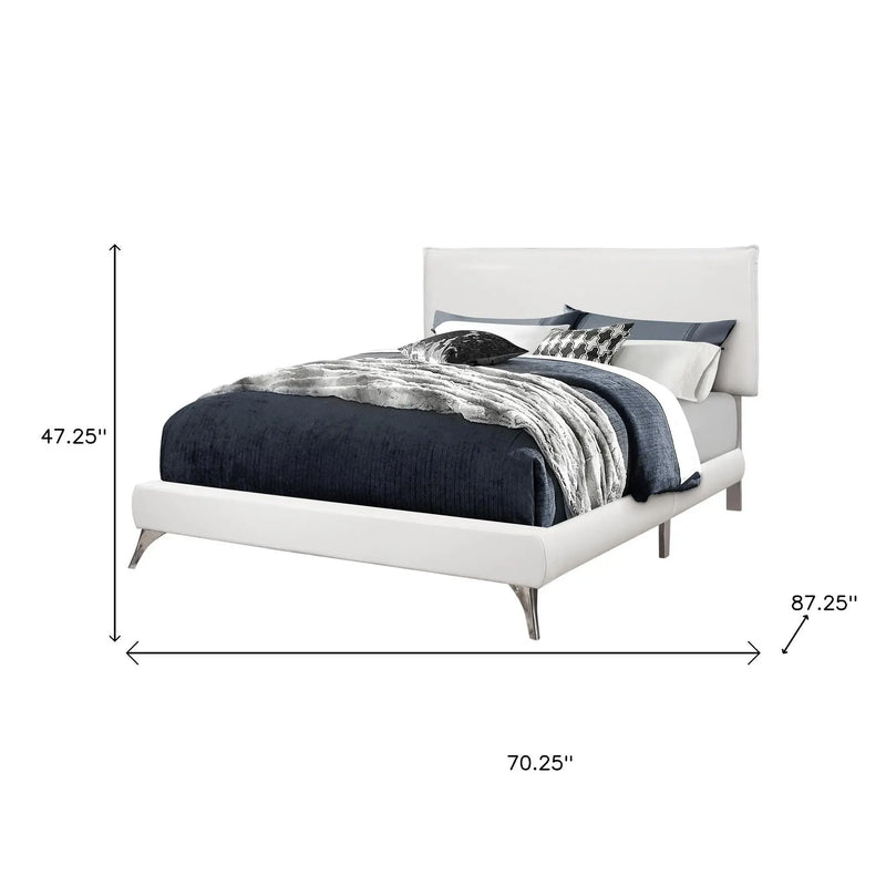 White Solid Wood Queen Upholstered Linen Bed Frame - GreatEagleInc