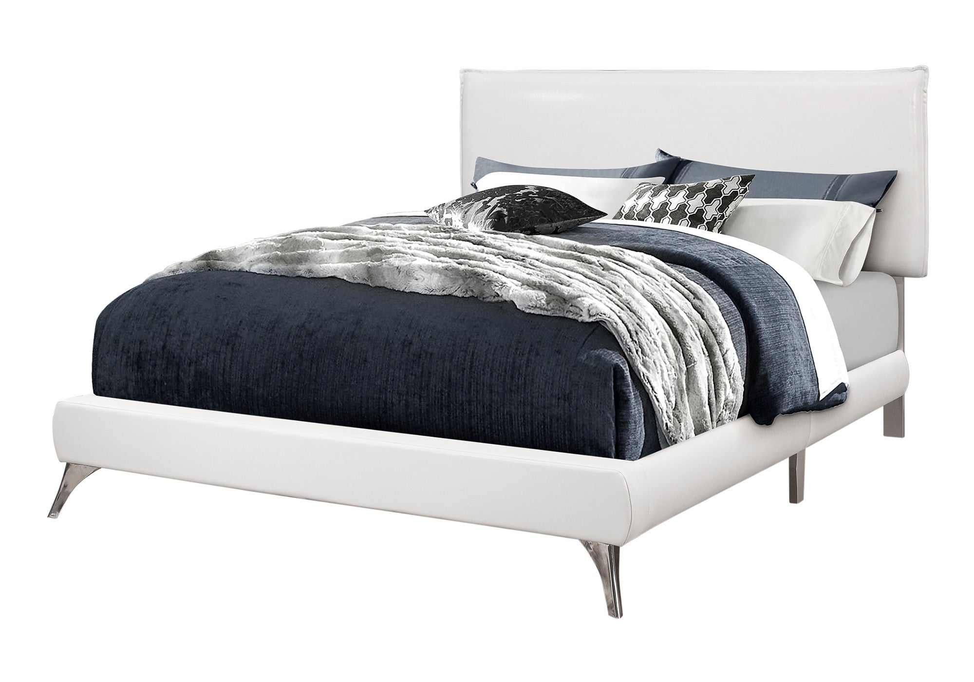 White Solid Wood Queen Upholstered Linen Bed Frame - GreatEagleInc