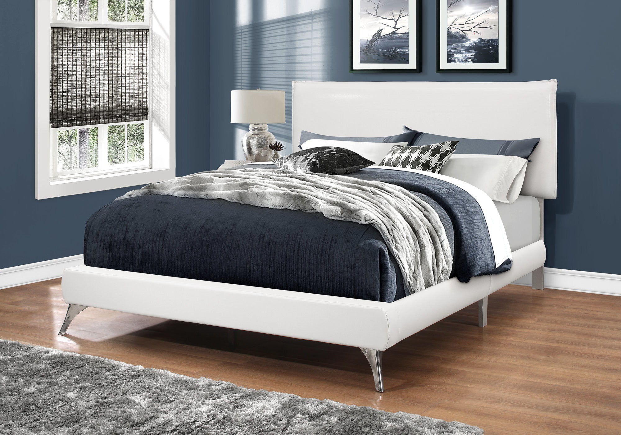White Solid Wood Queen Upholstered Linen Bed Frame - GreatEagleInc