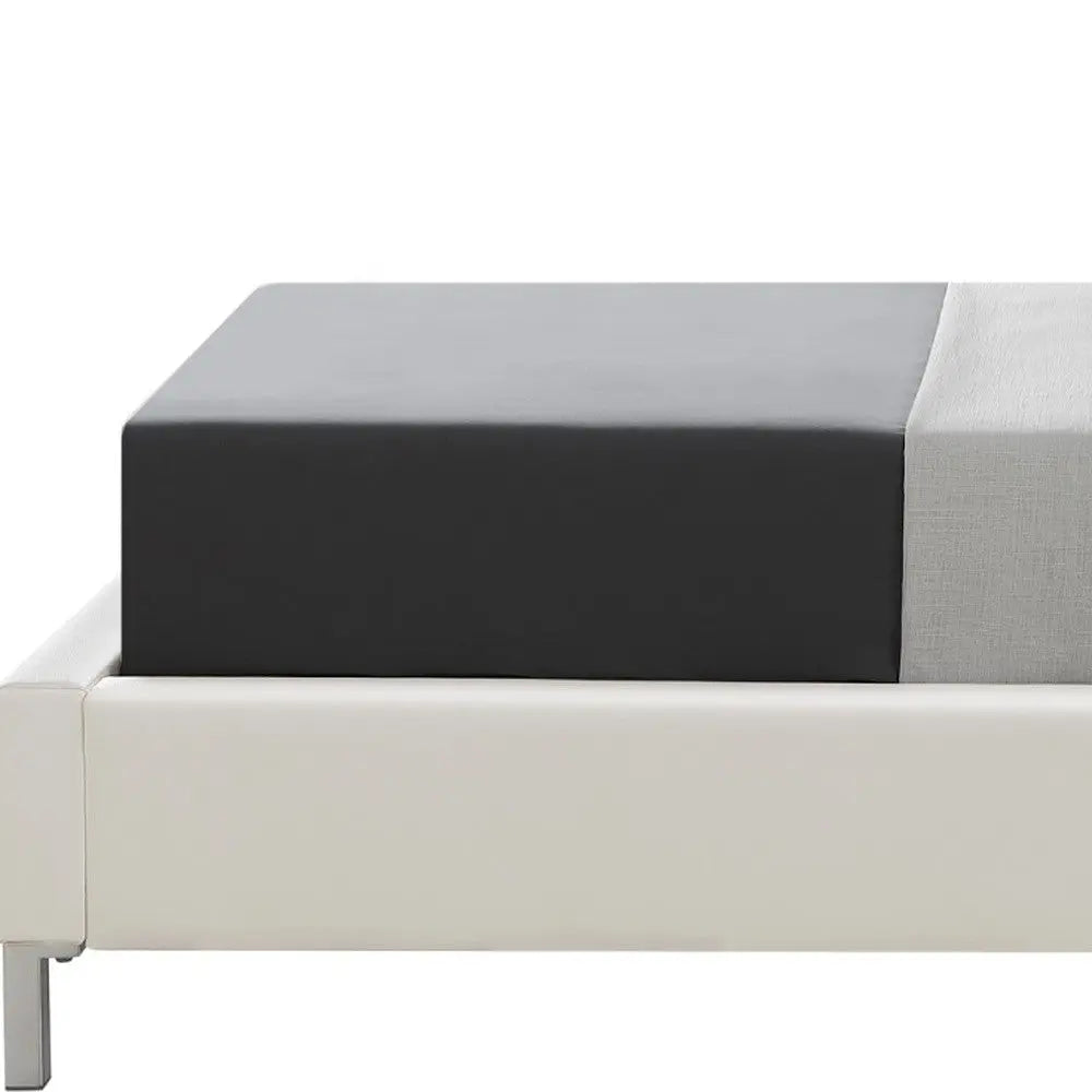 White Solid Wood Twin Upholstered Faux Leather Bed Frame with Nailhead Trim Homeroots Bed & Bath