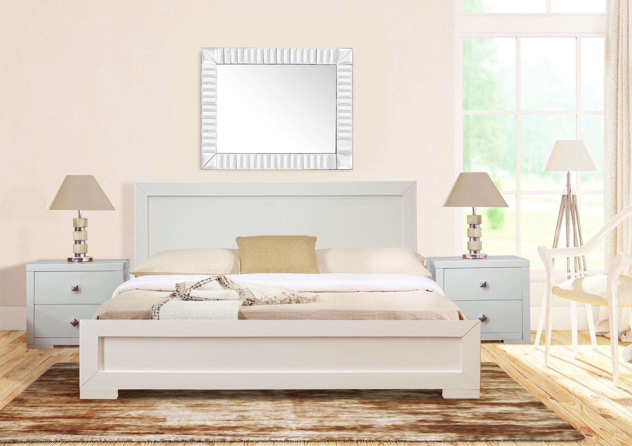 White Solid and Manufactured Wood King Bed Frame Homeroots Bed & Bath
