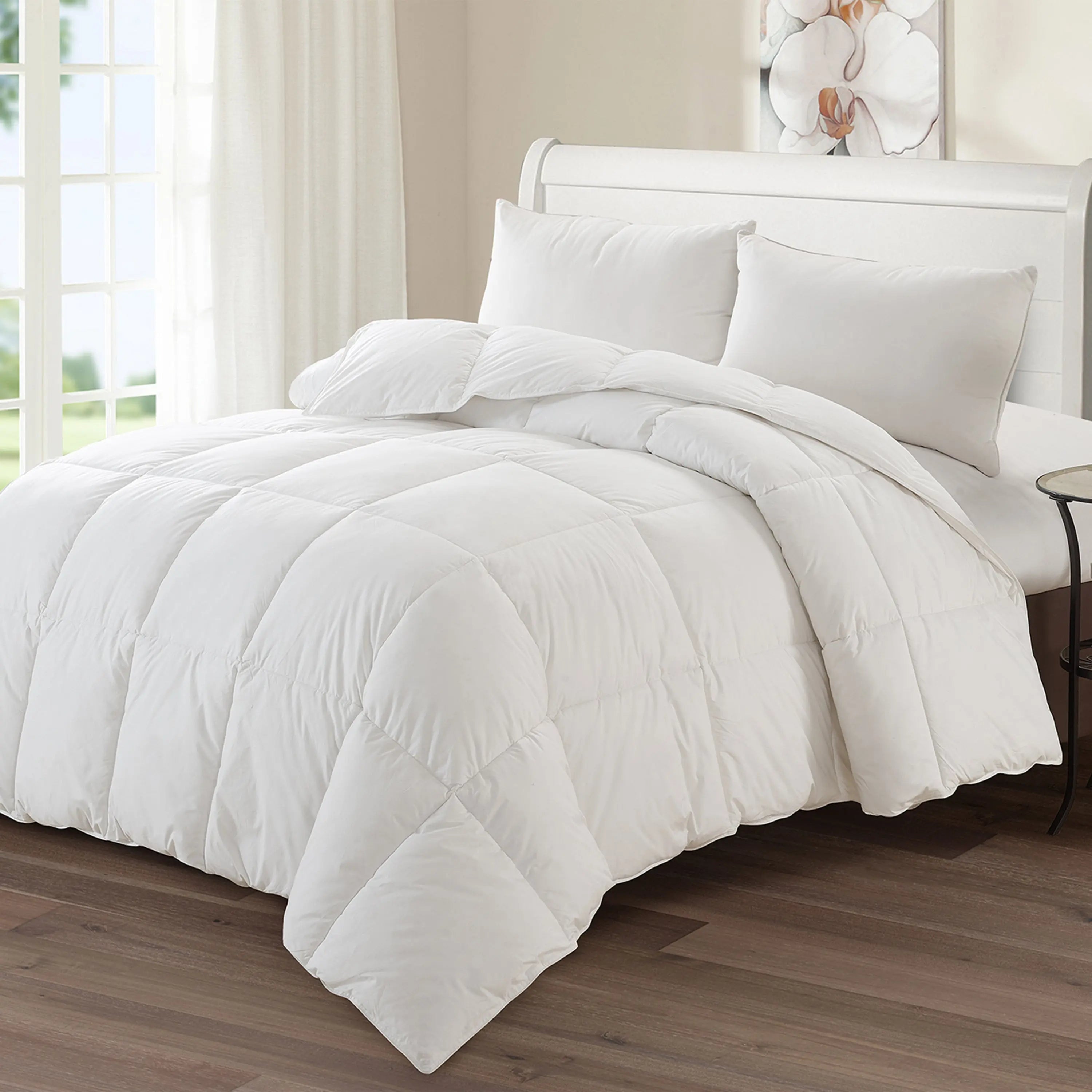 White Twin Fabric Spot Clean Goose Down Down Comforter Homeroots Bed & Bath