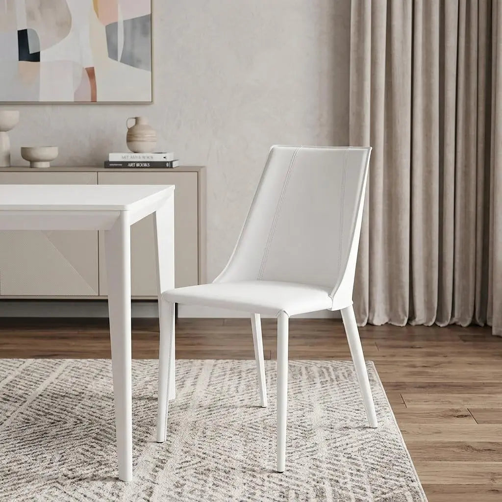 White Upholstered Leather Dining Side Chair Homeroots Kitchen & Dining
