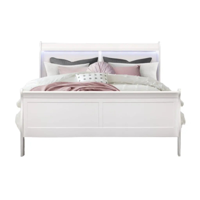 White Wood Lighted Full Bed Frame Homeroots Bed & Bath