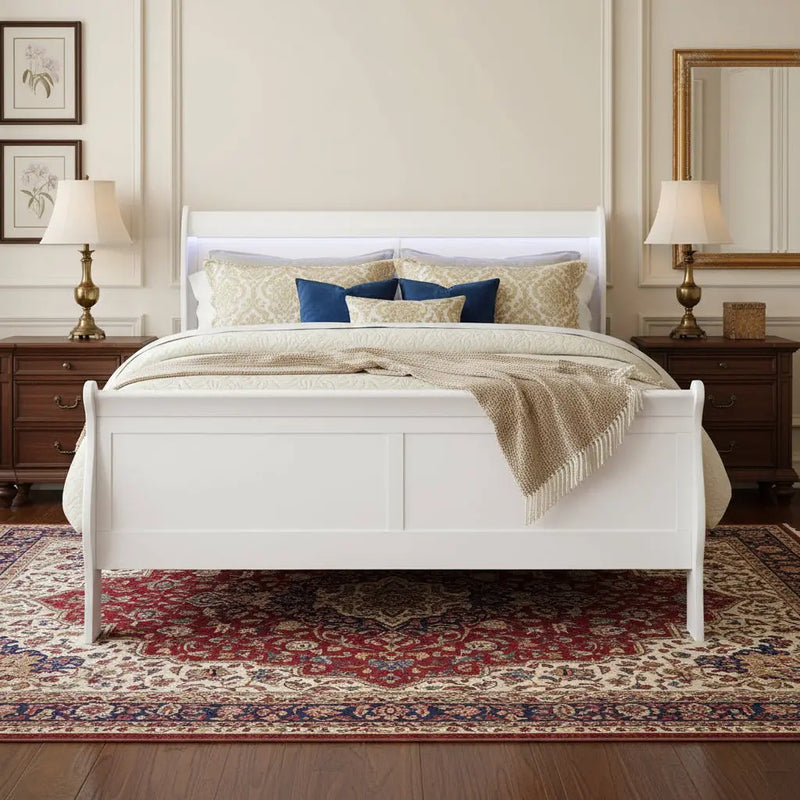 White Wood Lighted Full Bed Frame Homeroots Bed & Bath