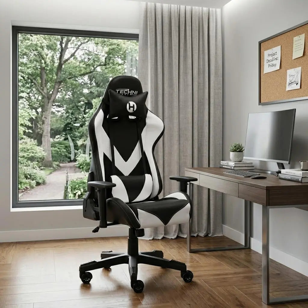 White and Black Adjustable Height Swivel Rolling Gaming Chair Homeroots Office