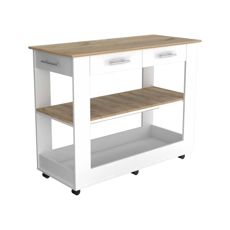 White and Brown 40" Rolling Kitchen Cart With Storage Homeroots Kitchen & Dining