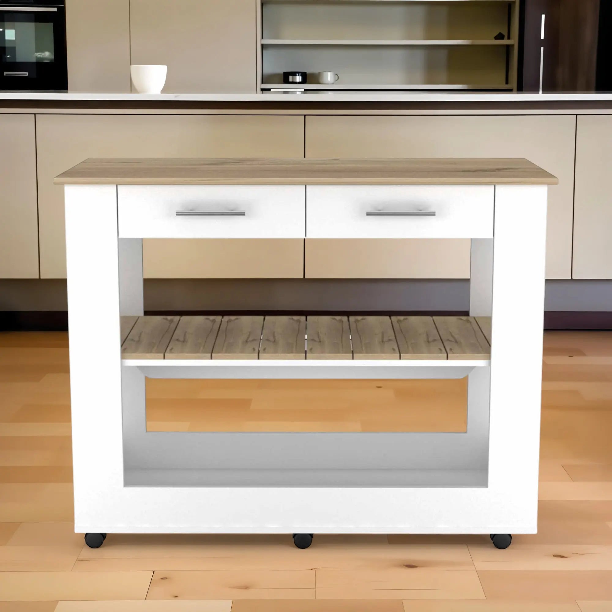 White and Brown 40" Rolling Kitchen Cart With Storage Homeroots Kitchen & Dining