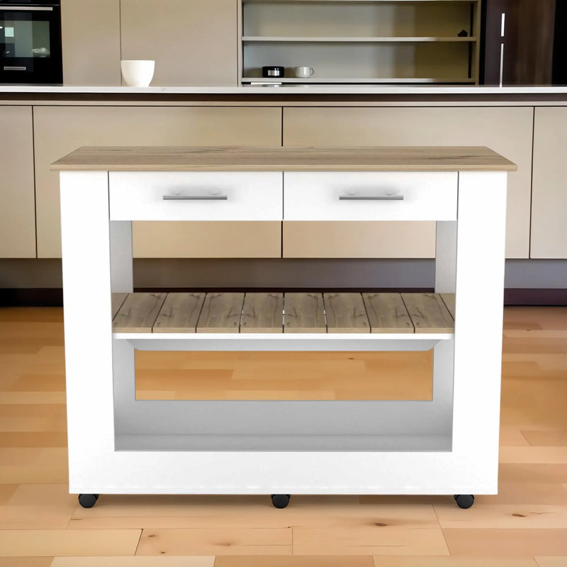 White and Brown 40" Rolling Kitchen Cart With Storage Homeroots Kitchen & Dining