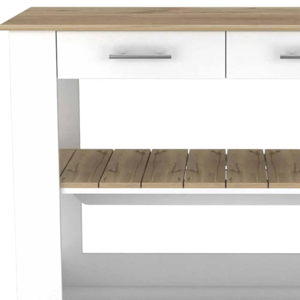 White and Brown 40" Rolling Kitchen Cart With Storage Homeroots Kitchen & Dining