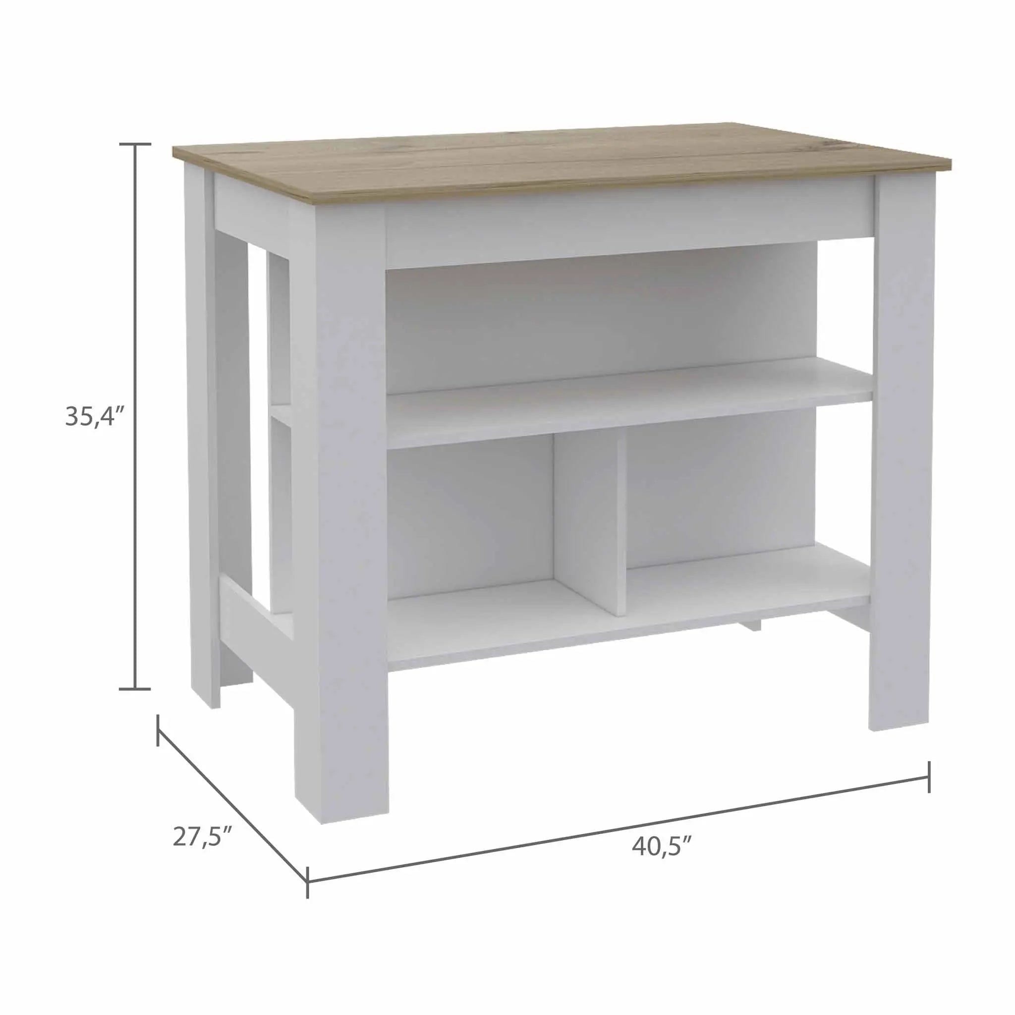 White and Brown 41" Kitchen Island With Storage Homeroots Kitchen & Dining