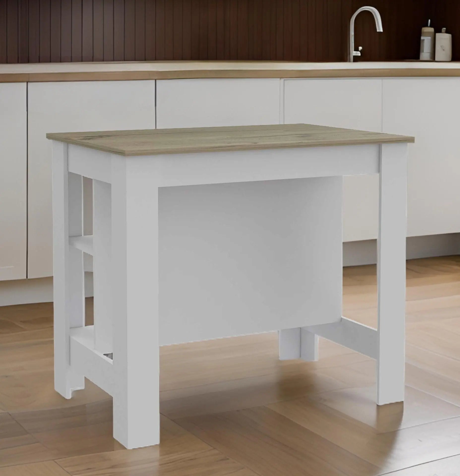 White and Brown 41" Kitchen Island With Storage Homeroots Kitchen & Dining