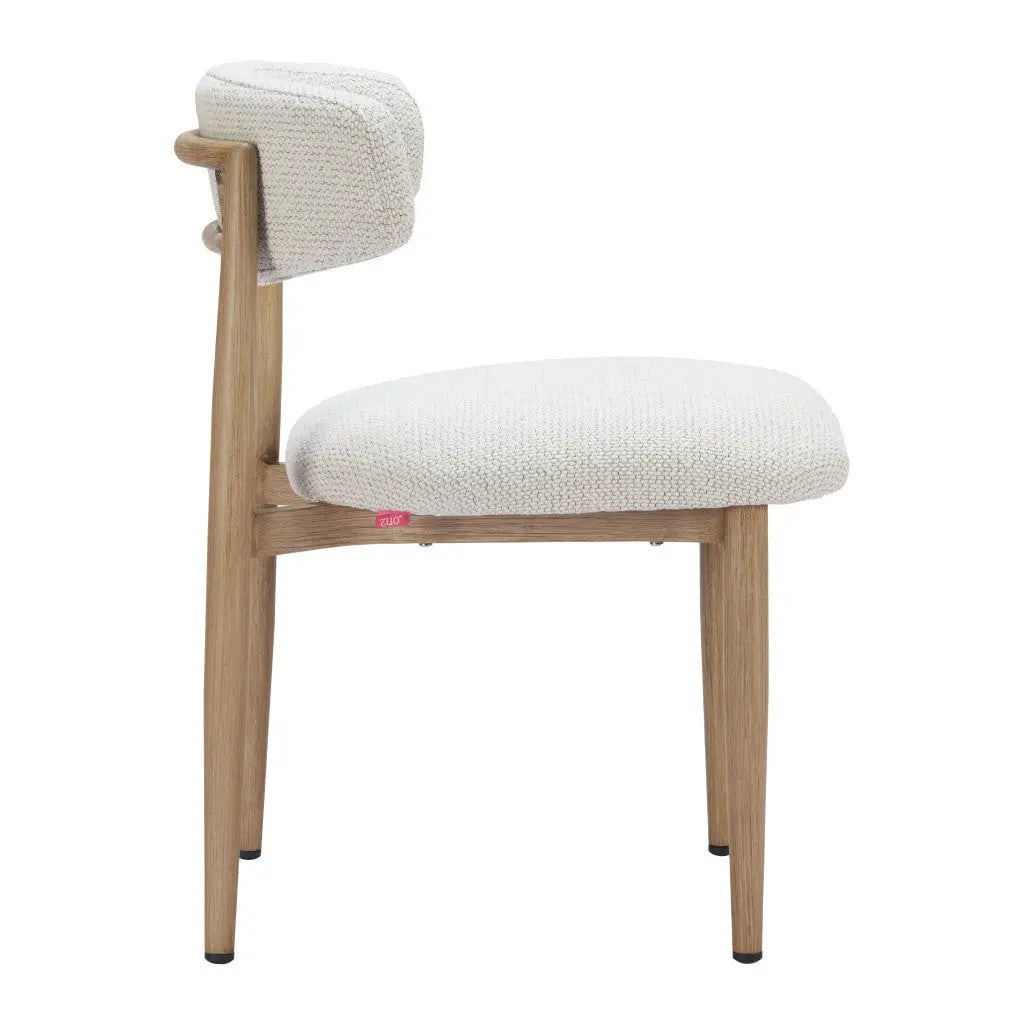 White and Brown Olefin And Aluminum Partially Open Back Dining Side Chair - GreatEagleInc
