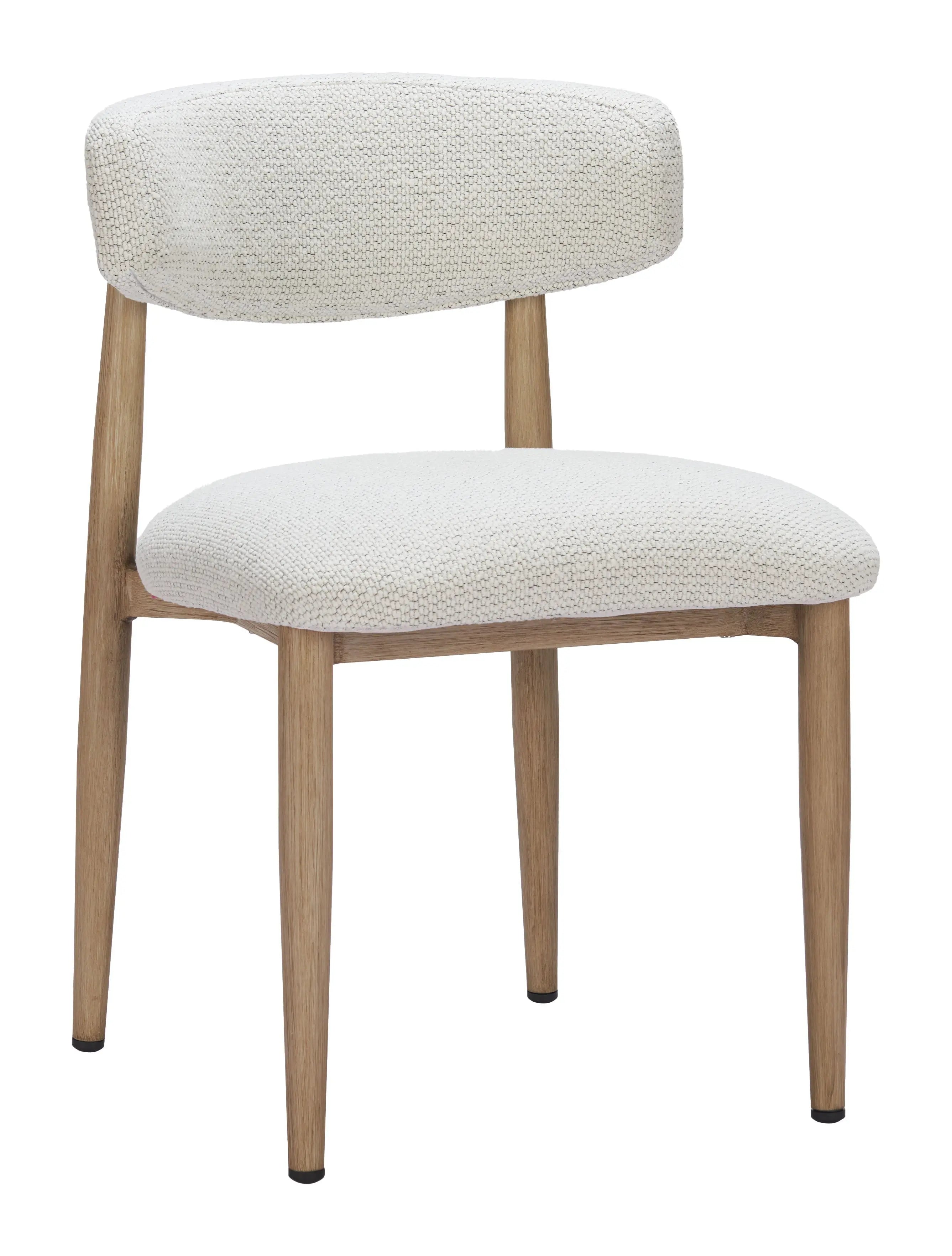 White and Brown Olefin And Aluminum Partially Open Back Dining Side Chair - GreatEagleInc