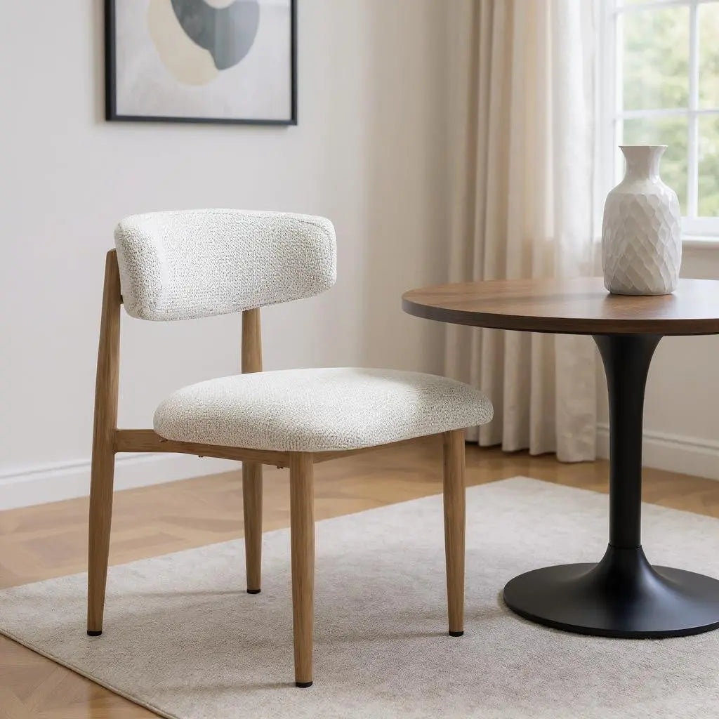 White and Brown Olefin And Aluminum Partially Open Back Dining Side Chair - GreatEagleInc