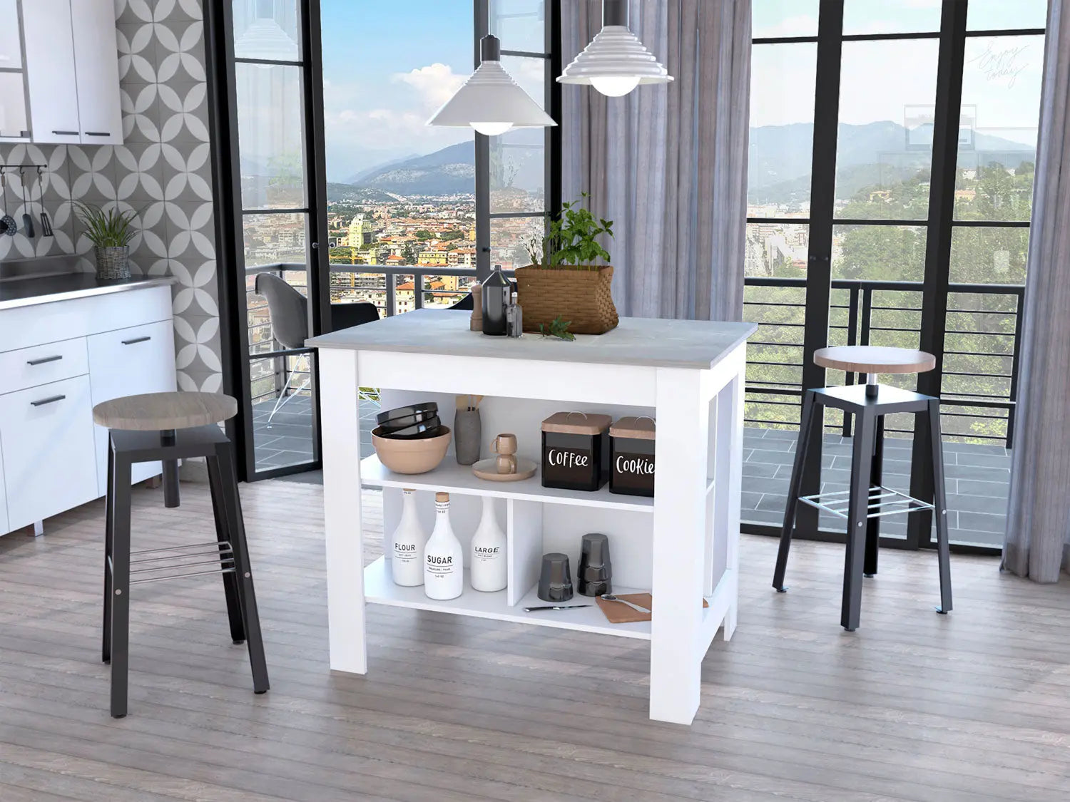 White and Gray 41" Kitchen Island With Storage Homeroots Kitchen & Dining