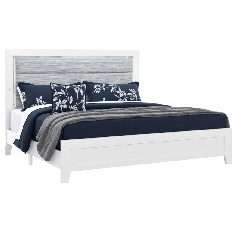 White and Light Gray Ribbed Texture Wood And Upholstery Lighted Full Bed Frame Homeroots Bed & Bath