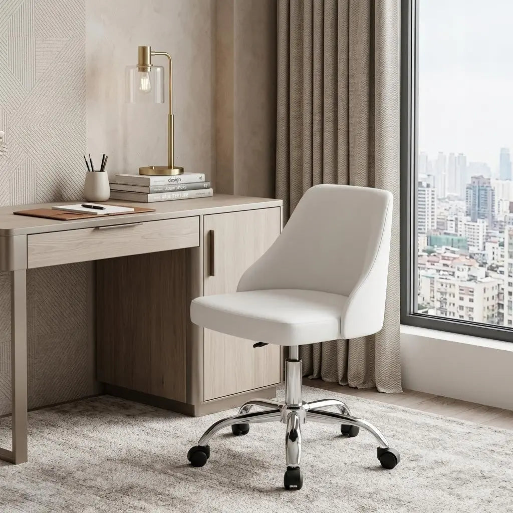 White and Silver Faux Leather Adjustable Height Swivel Rolling Office Chair Homeroots Office