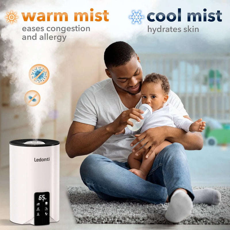 WiFi Control Humidifiers for Bedroom   Dual Mist (Cool & Warm) ! Humidifier 4L Big Capacity Top Fill Water Tank Quie Humidifier for Large Rooms Home Living Office Baby   Ultrasonic Humidifier Ledonti