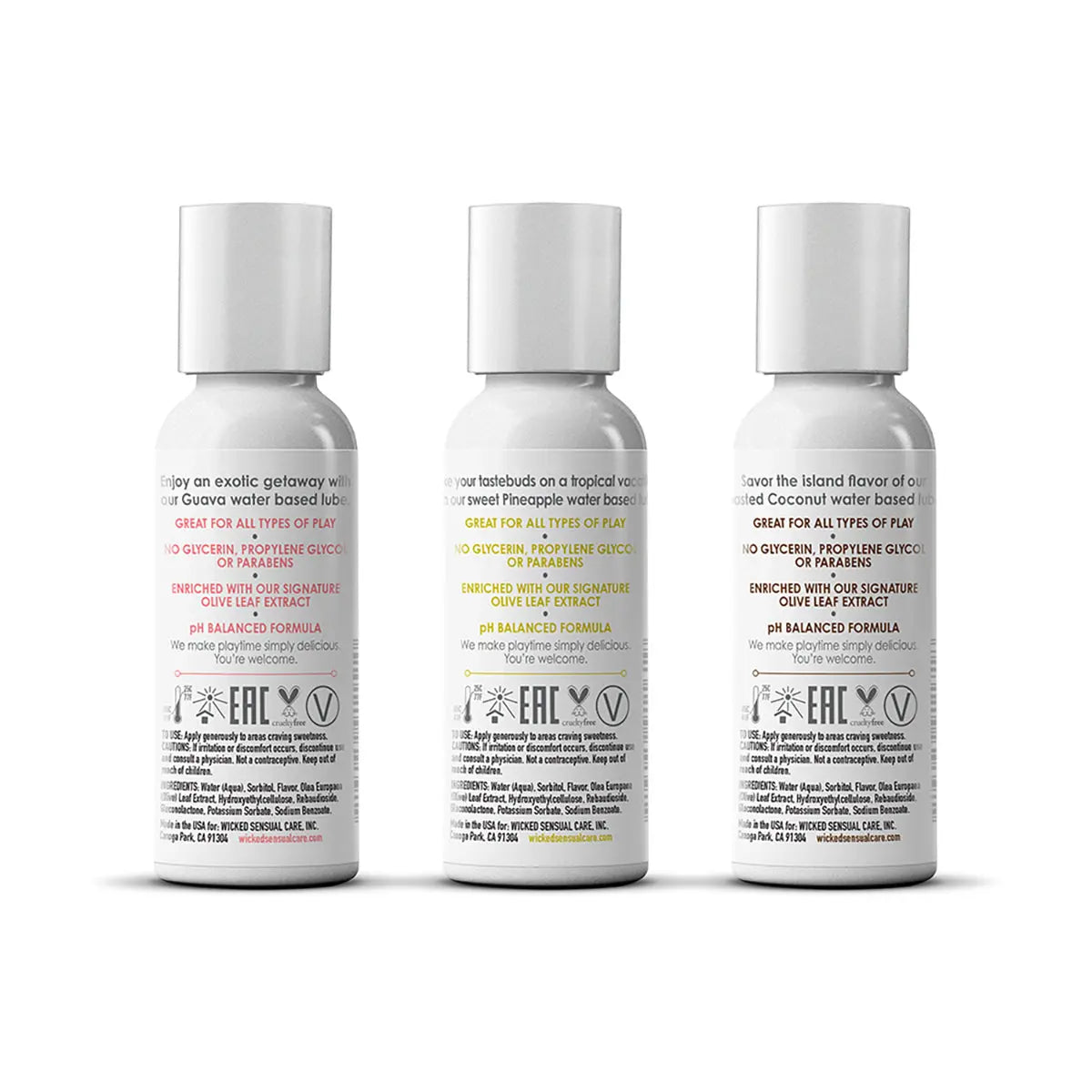 Wicked Aqua Simply Tropical Trio Guava, Pineapple, Toasted Coconut 1oz Wicked Sensual Care