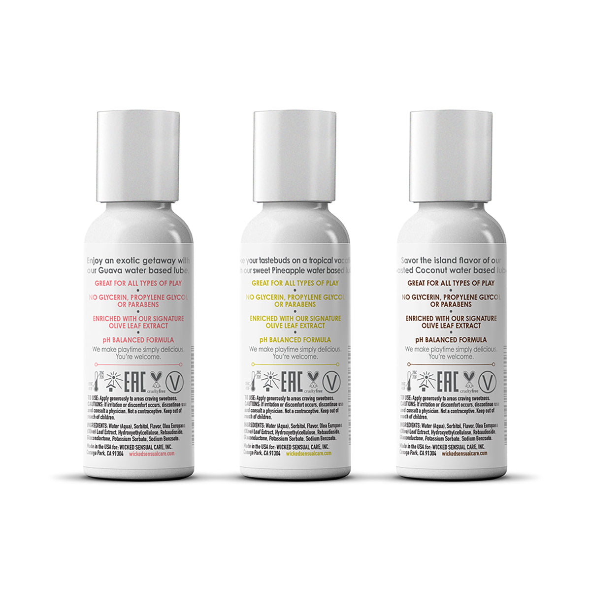 Wicked Aqua Simply Tropical Trio Guava, Pineapple, Toasted Coconut 1oz Wicked Sensual Care