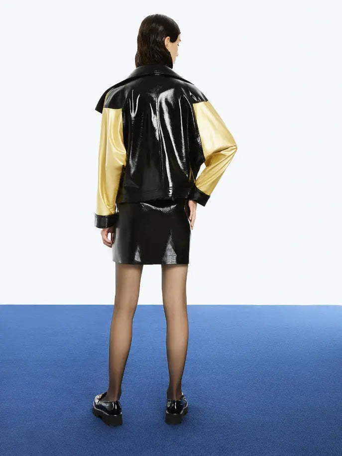 Wide Collar Patent Faux Leather Jacket Monique Store