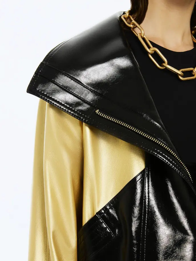 Wide Collar Patent Faux Leather Jacket Monique Store