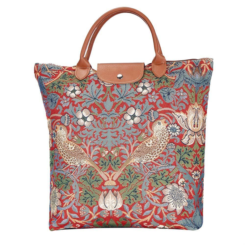 William Morris Strawberry Thief Red Foldaway Grocery Bag Signare USA