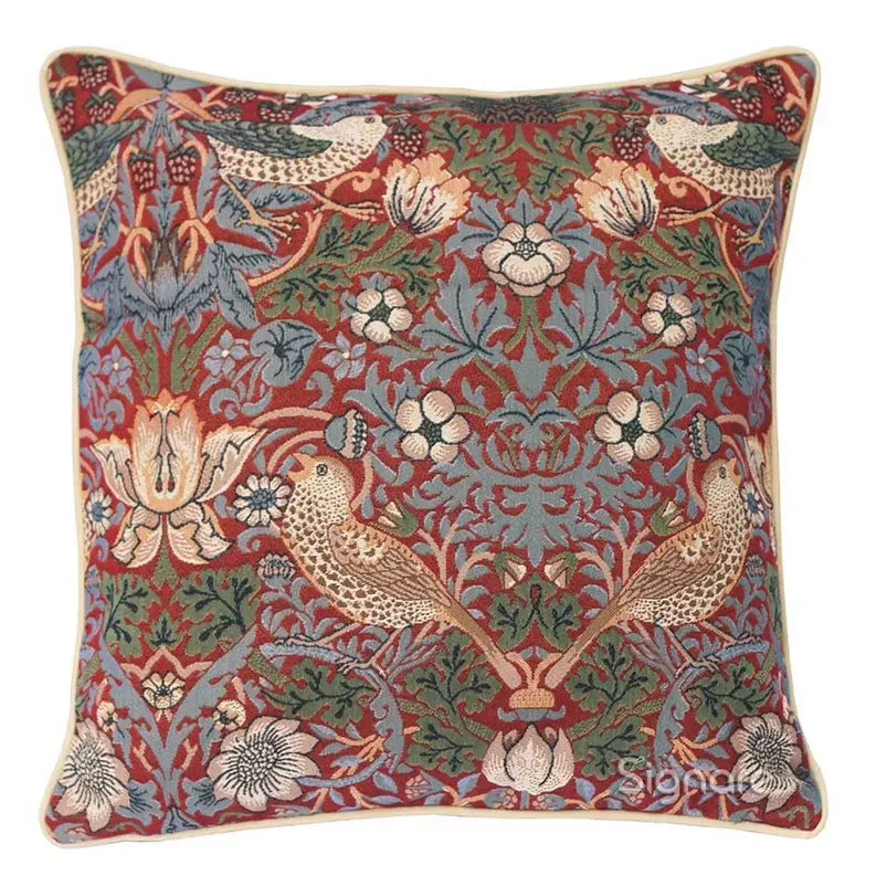 William Morris Strawberry Thief Red Pillowcase/Cushion Cover Decorative Design Fashion Home Pillow Signare USA