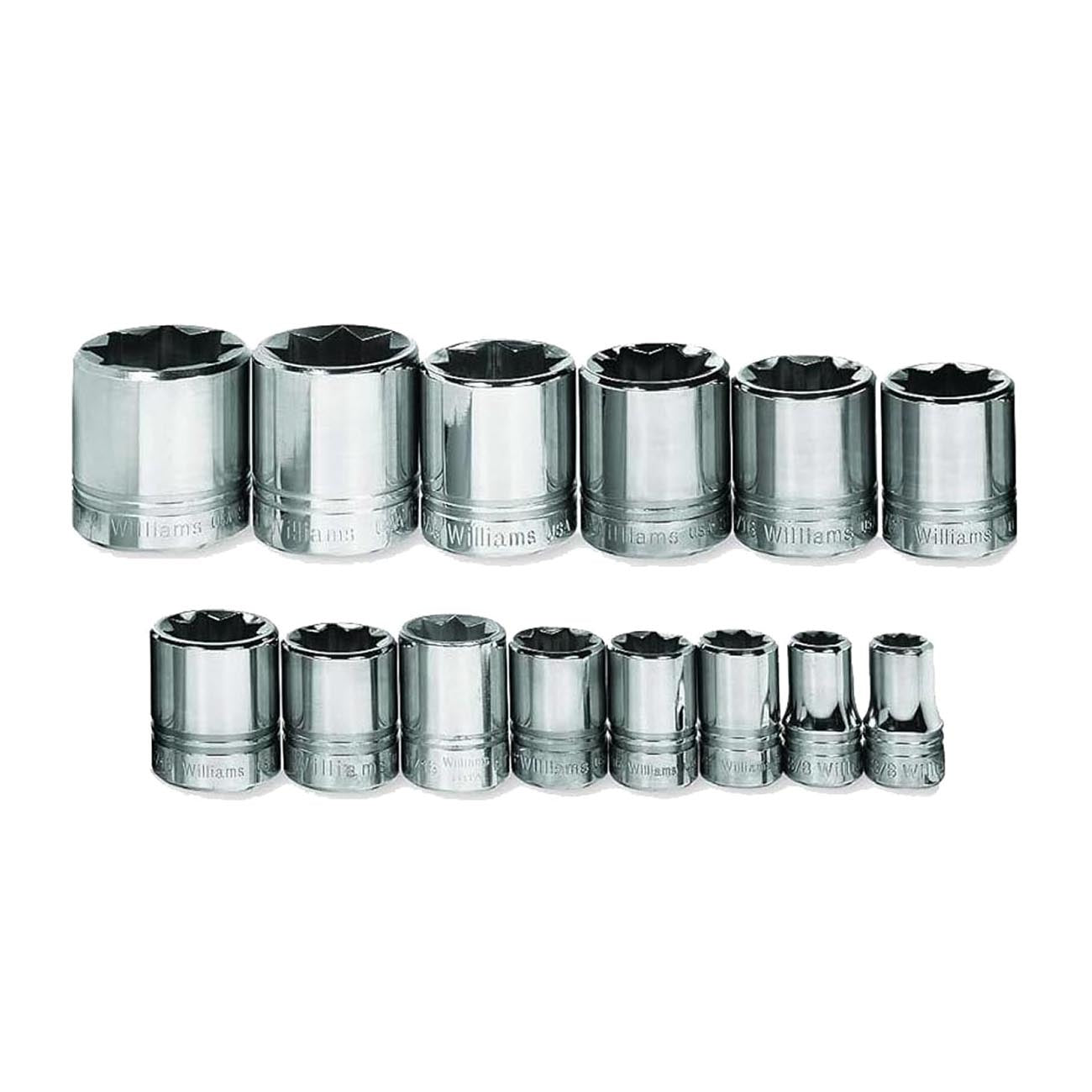 Williams 1/2″ Drive Shallow Sae Socket Set On Clip Rail 8-point (14 Piece) WILLIAMS