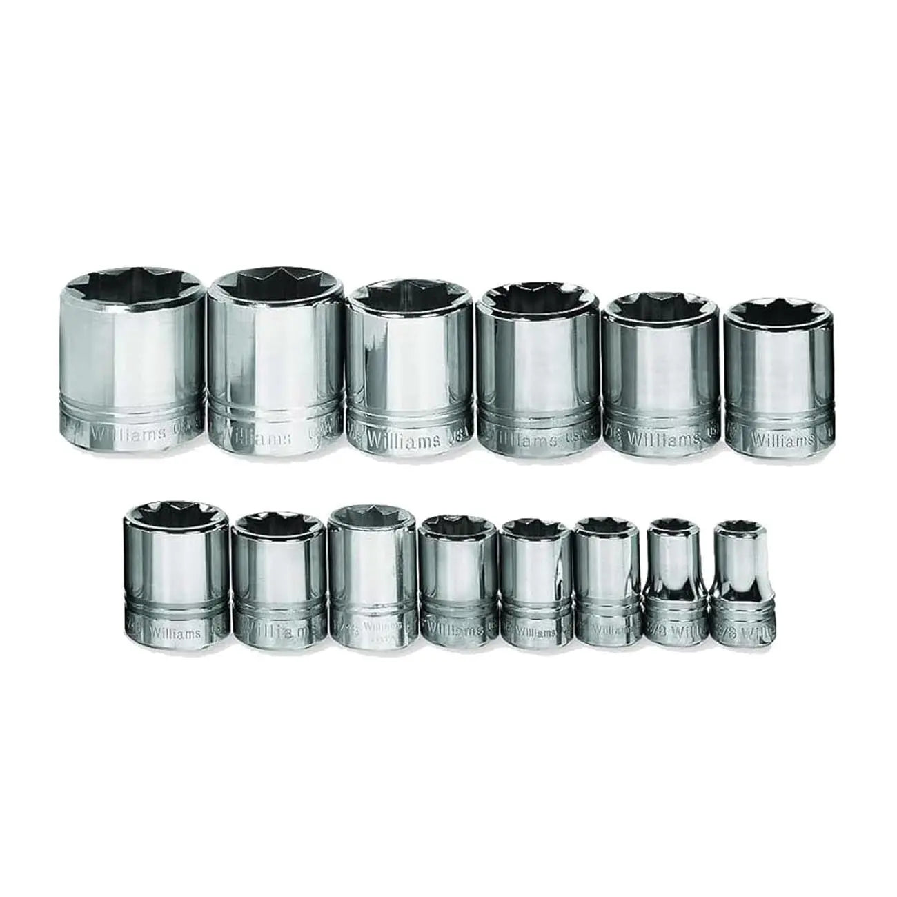 Williams 1/2″ Drive Shallow Sae Socket Set On Clip Rail 8-point (14 Piece) WILLIAMS