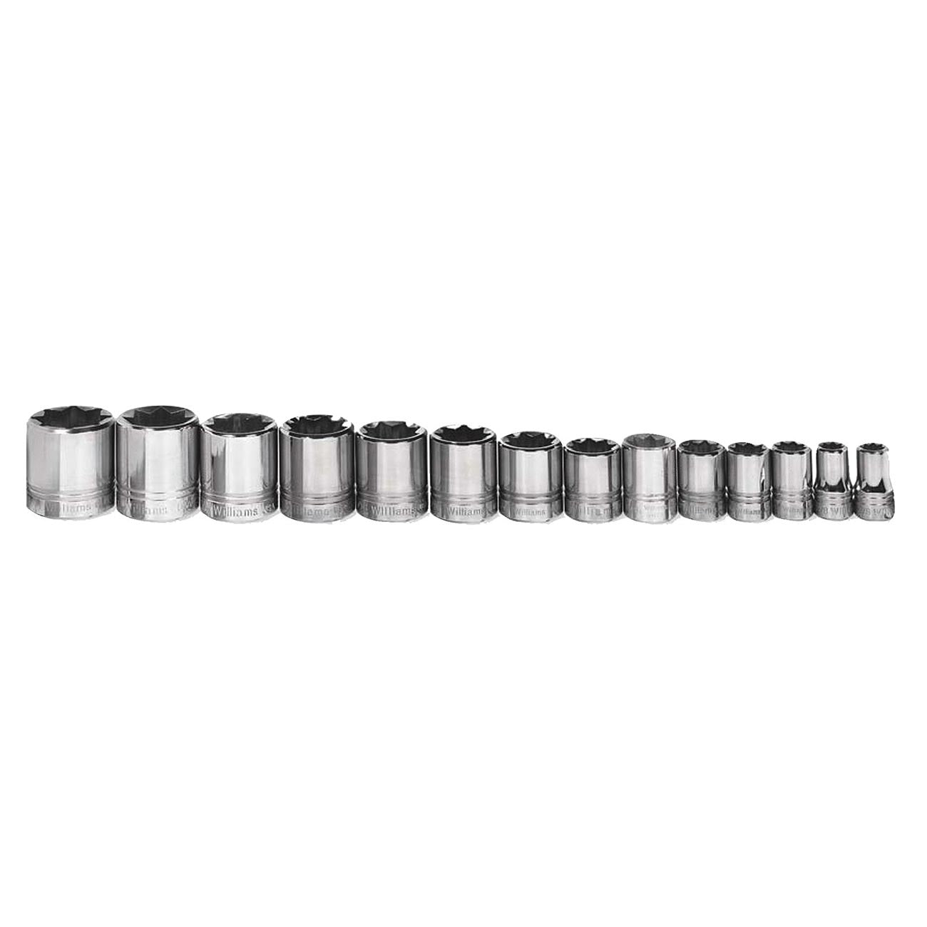 Williams 1/2″ Drive Shallow Sae Socket Set On Clip Rail 8-point (14 Piece) WILLIAMS