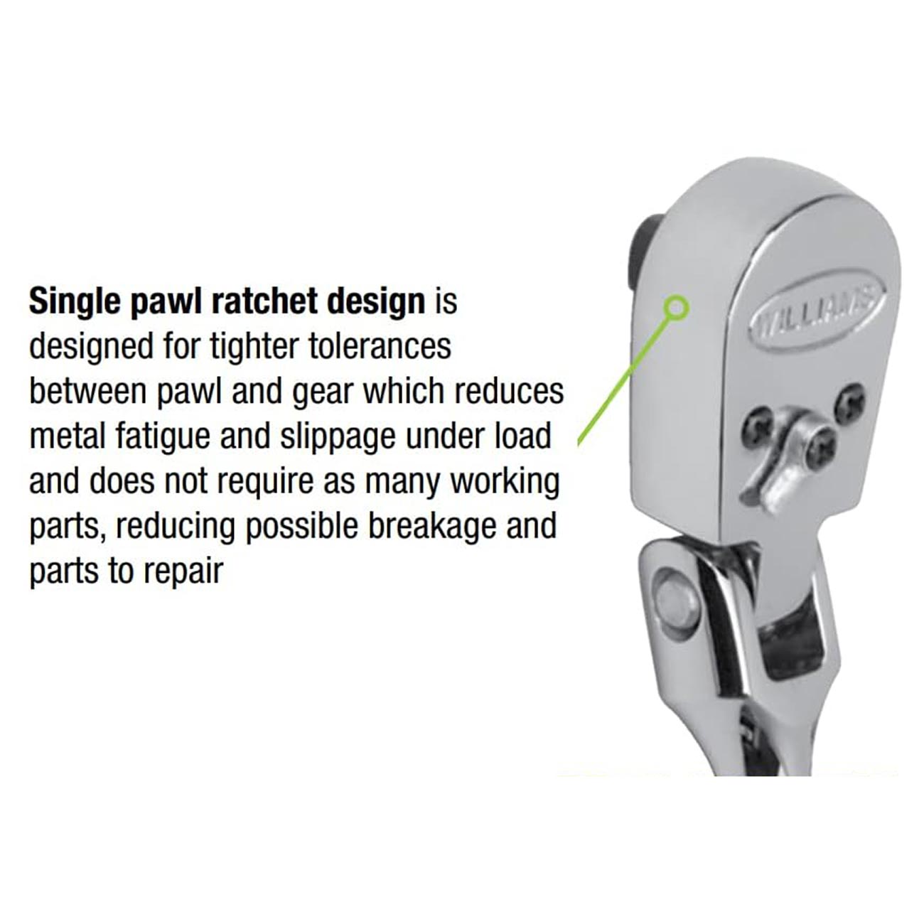 Williams 3/8" Drive Sealed Narrow Flex-head Ratchet 36 Teeth WILLIAMS