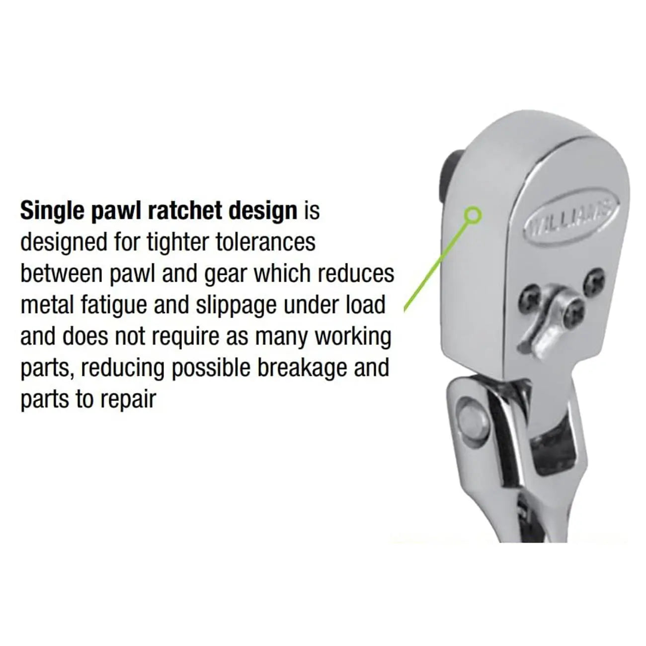Williams 3/8" Drive Sealed Narrow Flex-head Ratchet 36 Teeth WILLIAMS