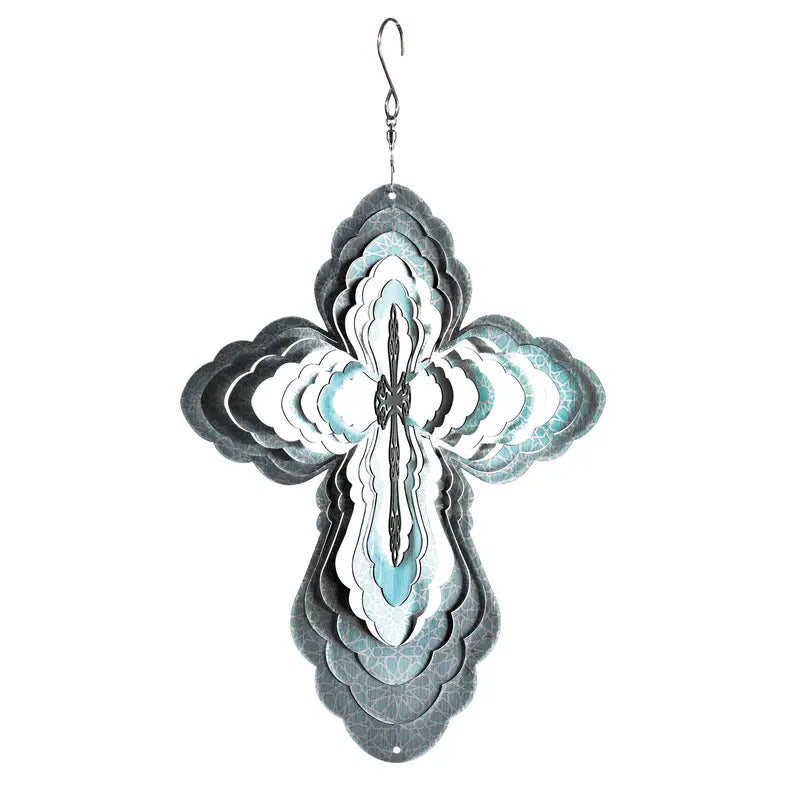 Wind Spinner Cross Green Lines Steel 12H Dicksons Inc