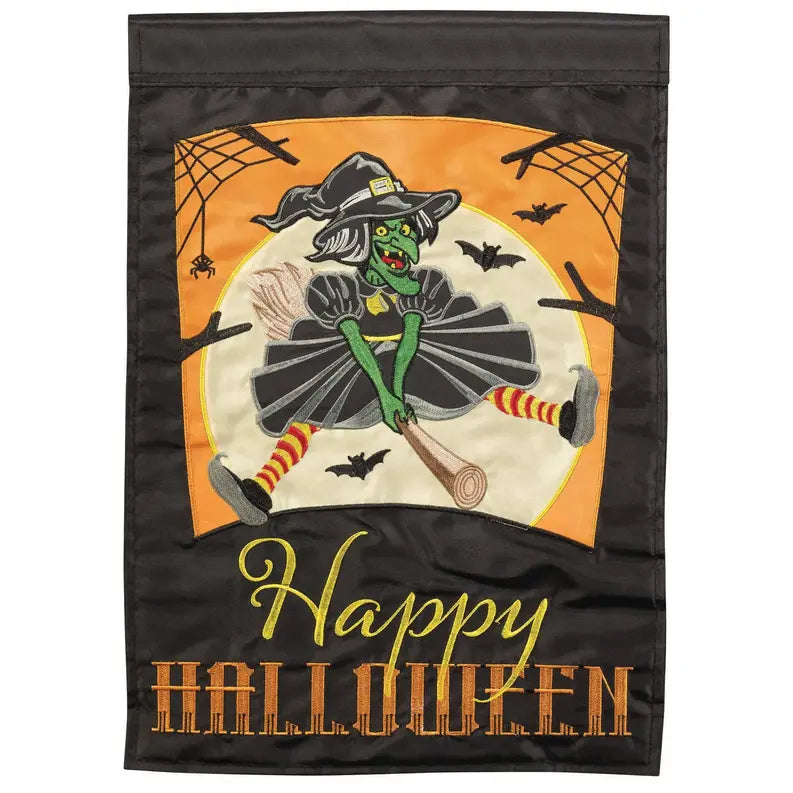 Witch Happy Halloween Double Applique Garden Flag Dicksons Inc