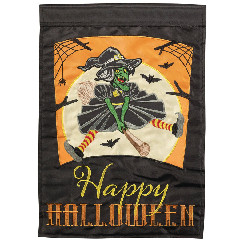 Witch Happy Halloween Double Applique Garden Flag Dicksons Inc