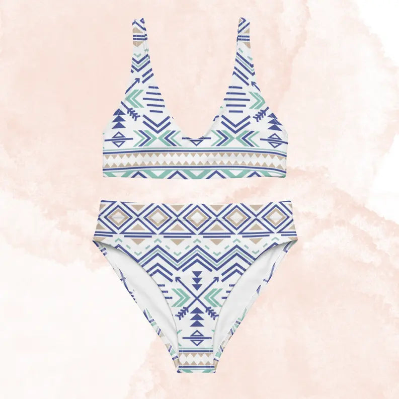 Women Recycled High-waisted Bikini in African Pattern Aztec Adirelounge