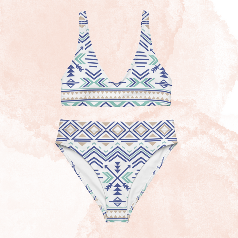 Women Recycled High-waisted Bikini in African Pattern Aztec Adirelounge