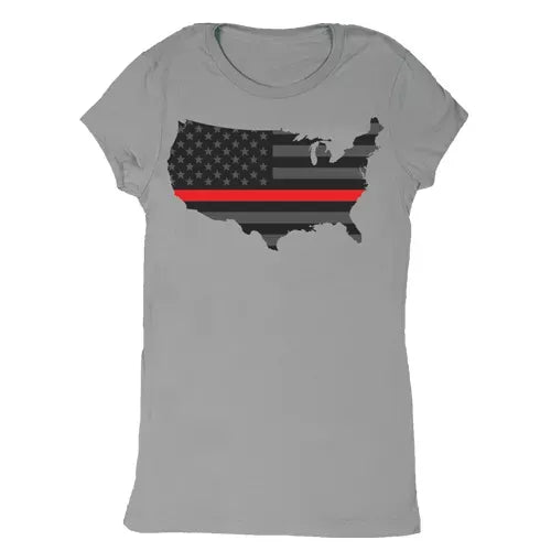 Women's Cotton Tee USA Flag/Thin Red Line Grey Fox Outdoor