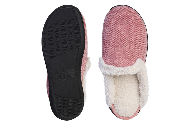 Women's Memory Foam House Fleece Trim Knit Sweater Slipper Roxoni