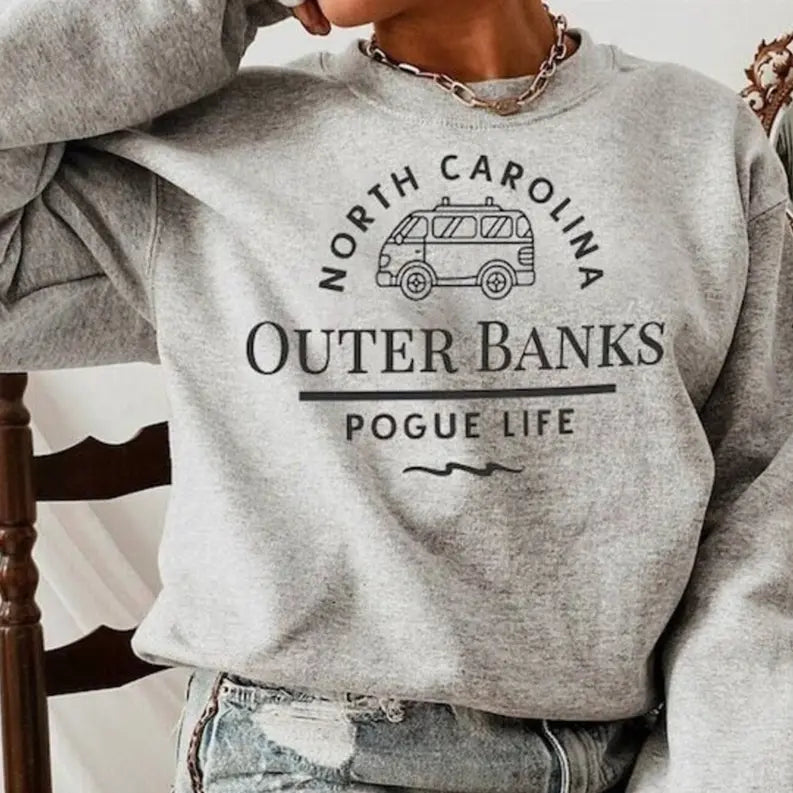 Women's Nc Outerbanks Poguelife / Girls Printed Crewneck Sweatshirts Dream Team Designs
